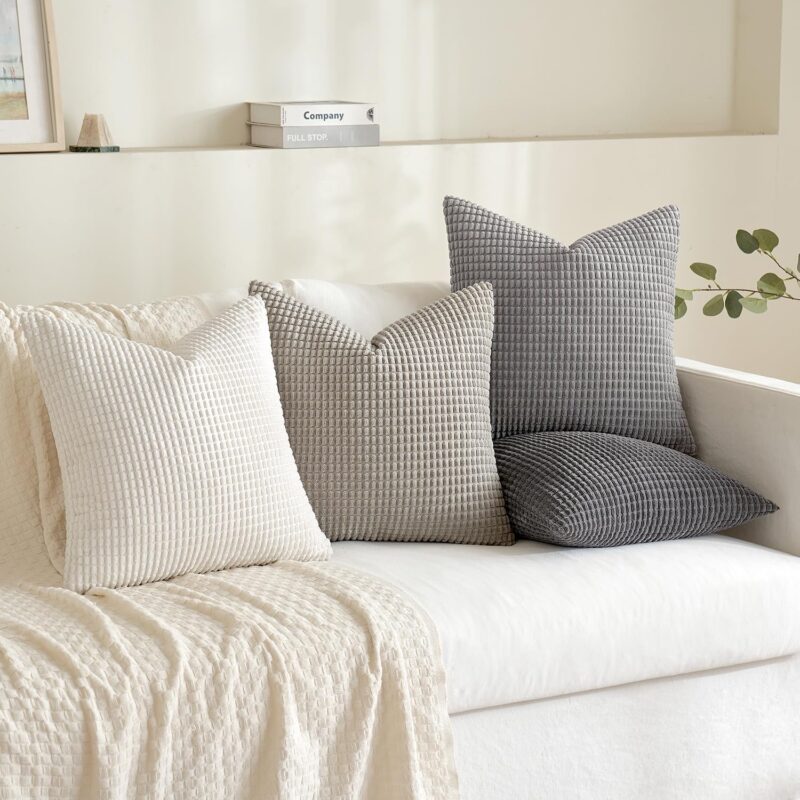 MIULEE Timeless Neutral Pillow Covers 18x18 Inch Set of 4 Mid Century Modern Grey Throw Pillows Rustic Corduroy Couch Pillowcases Nordic Home Decor for Sofa Cushion Living Room Bed - Image 3