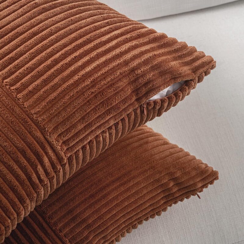 Fancy Homi 2 Packs Rust Boho Decorative Throw Pillow Covers 18x18 Inch for Couch Bed Sofa, Farmhouse Fall Home Decor, Soft Corss Corduroy Patchwork Textured Terracotta Accent Cushion Case 45x45 cm - Image 4
