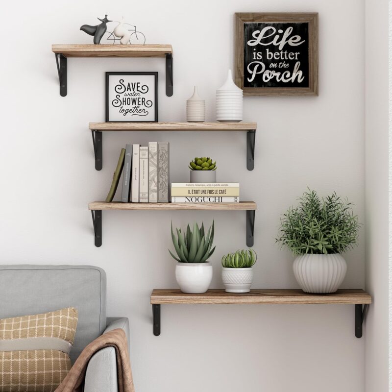 YGEOMER Floating Shelves for Wall Different Sizes Farmhouse Wall Shelf for Bedroom, Bathroom Storage, Living Room and Kitchen Decor(Set of 4) - Image 5