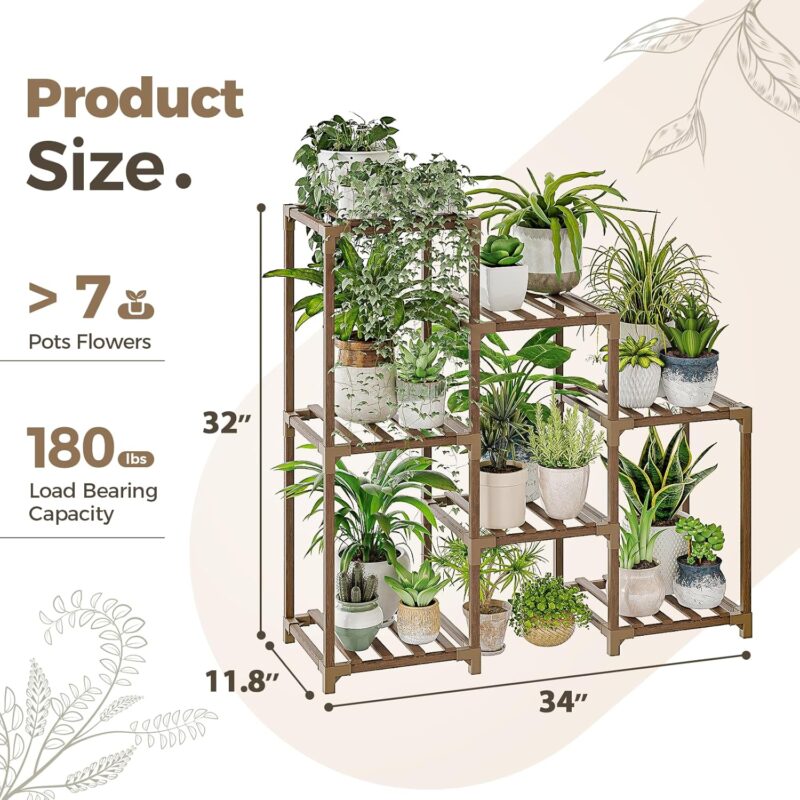 Bamworld Plant Stand Indoor Plant Shelf Outdoor Wood Plant Rack for Multiple Plants 3 Tiers Ladder Plant Pot Holder for Living Room Patio Boho Home Decor for Gardening - Image 6
