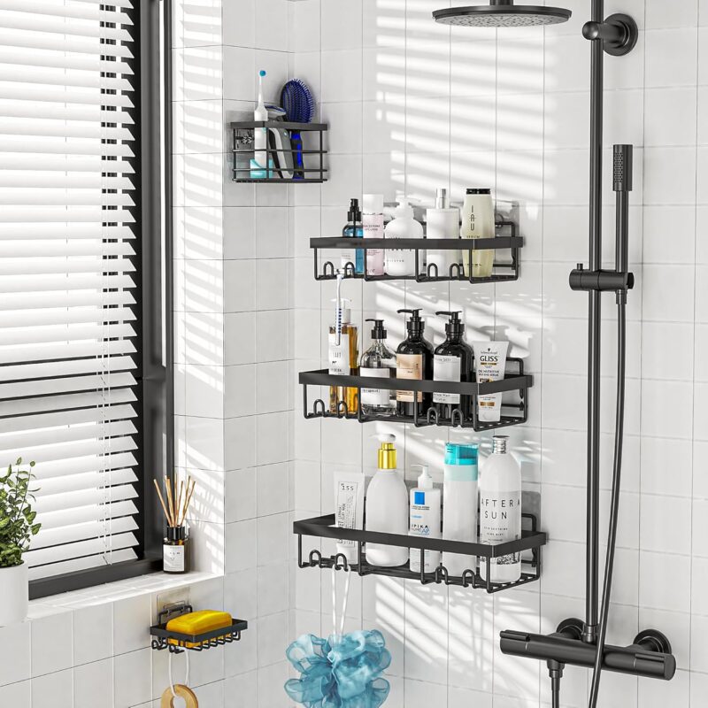 Moforoco Adhesive Shower Caddy Organizer Shelves Rack - 5 Pack Corner Bathroom Storage Organization, Home & Kitchen Decor Inside RV Accessories, Hanging First Apartment Household Camper Essentials - Image 6