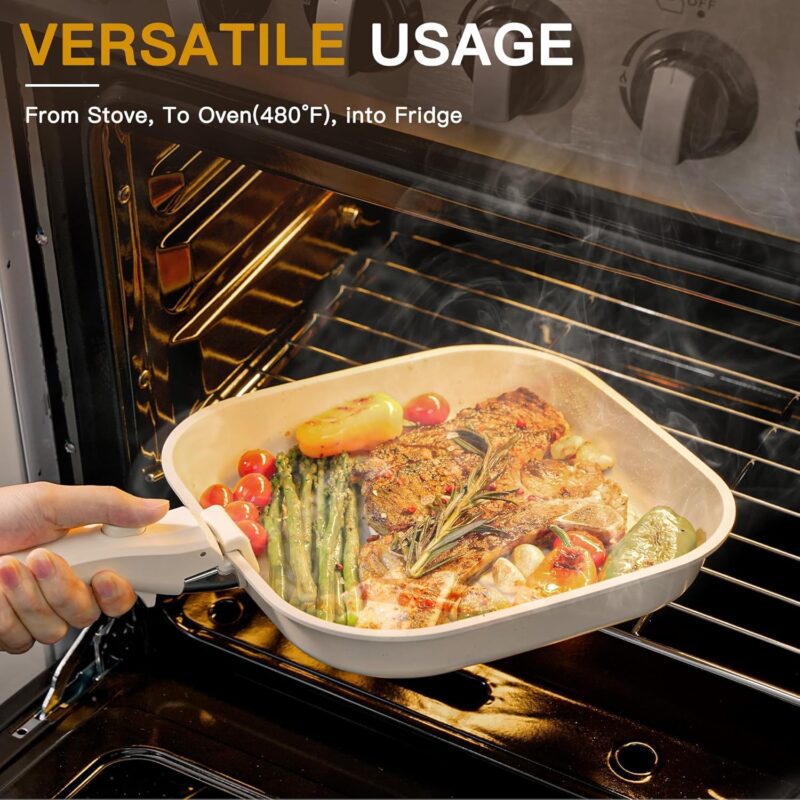 Astercook 23 Pcs Pots and Pans Set Non Stick, Ceramic Cookware Set Detachable Handle, RV Kitchen Cooking Set Removable Handles, Oven Safe, Induction Ready, Stackable Non-stick Set, Cream White - Image 3