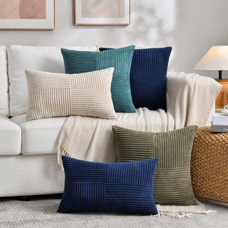 Fancy Homi 2 Packs Rust Boho Decorative Throw Pillow Covers 18x18 Inch for Couch Bed Sofa, Farmhouse Fall Home Decor, Soft Corss Corduroy Patchwork Textured Terracotta Accent Cushion Case 45x45 cm - Image 8