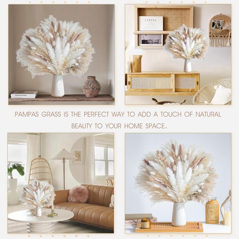 96PCS Natural Dried Pampas Grass Boho Home Decor Bouquet Phragmites Dried Flowers Bouquet for Wedding Floral Arrangements Home Decorations (96PCS) - Image 3
