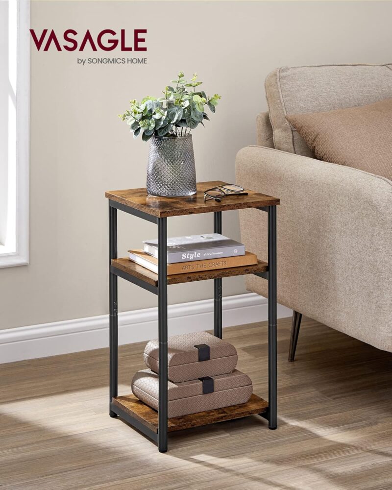 VASAGLE Side Table, Small End Table, Tall Nightstand for Living Room, Bedroom, Office, Bathroom, Rustic Brown and Classic Black ULET273B01 - Image 2