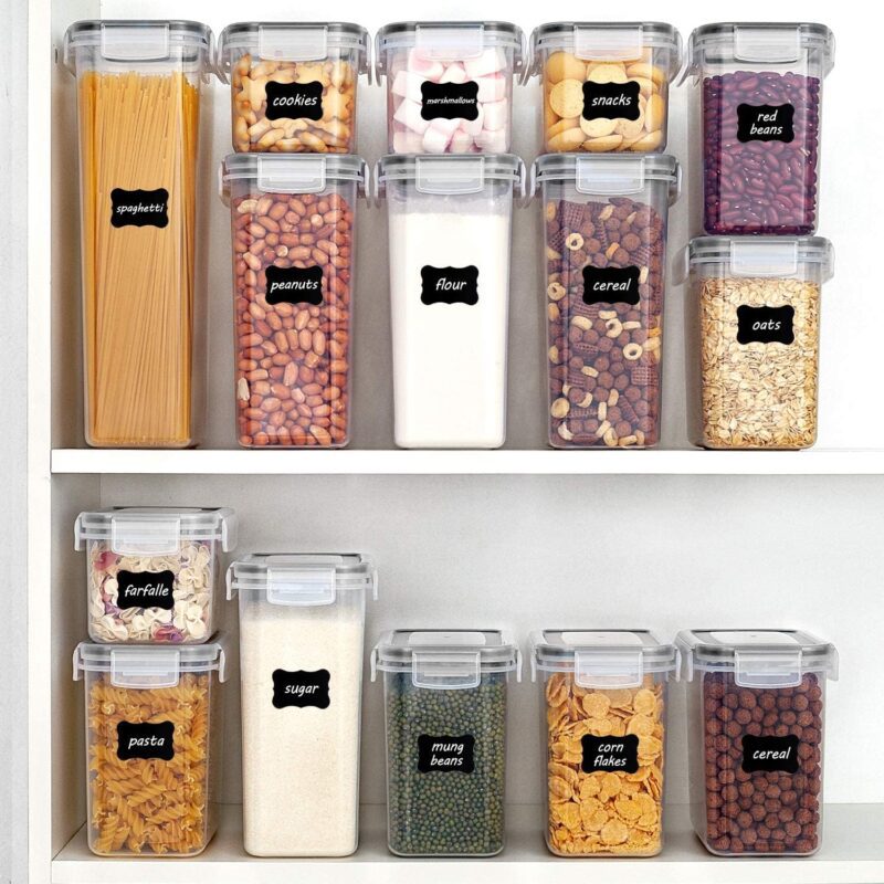 Airtight Food Storage Containers with Lids, Vtopmart 24 pcs Plastic Kitchen and Pantry Organization Canisters for Cereal, Dry Food, Flour and Sugar, BPA Free, Includes 24 Labels，Black - Image 4