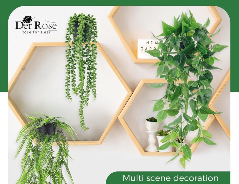 Der Rose 4Pcs Fake Plants Hanging Artificial Ivy Vine Faux Eucalyptus Hanging Plants, Boston Fern, String of Pearls for Home Boho Wall Shelf Indoor Outdoor Decor - Image 4