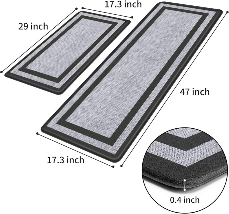 Mattitude Kitchen Mat [2 PCS] Cushioned Anti-Fatigue Non-Skid Waterproof Rugs Ergonomic Comfort Standing Mat for Kitchen, Floor, Office, Sink, Laundry, Black and Gray - Image 2