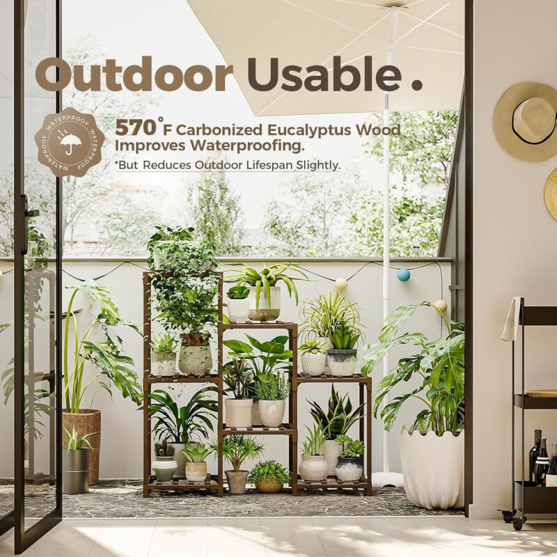 Bamworld Plant Stand Indoor Plant Shelf Outdoor Wood Plant Rack for Multiple Plants 3 Tiers Ladder Plant Pot Holder for Living Room Patio Boho Home Decor for Gardening - Image 3
