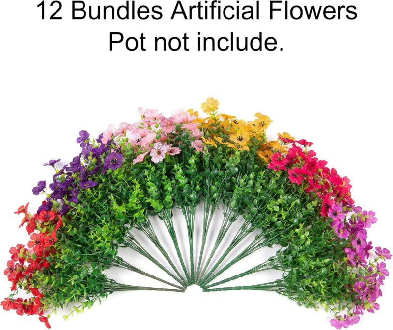 Artificial Faux Plants Flowers Outdoor Outside Decoration, 12 Bundles Fake Silk Daisy Realistic UV Resistant for Home Planter Front Door Porch Patio Yard Decor - Image 3