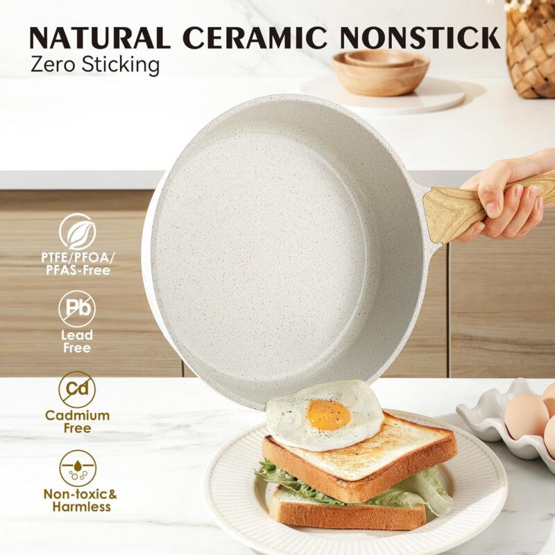SENSARTE Nonstick Ceramic Cookware Set 13-Piece, Healthy Pots and Pans Set, Non-toxic Kitchen Cooking Set with Stay-Cool Handles, Silicone Tools and Pot Protectors, PFAS and PFOA Free - Image 3