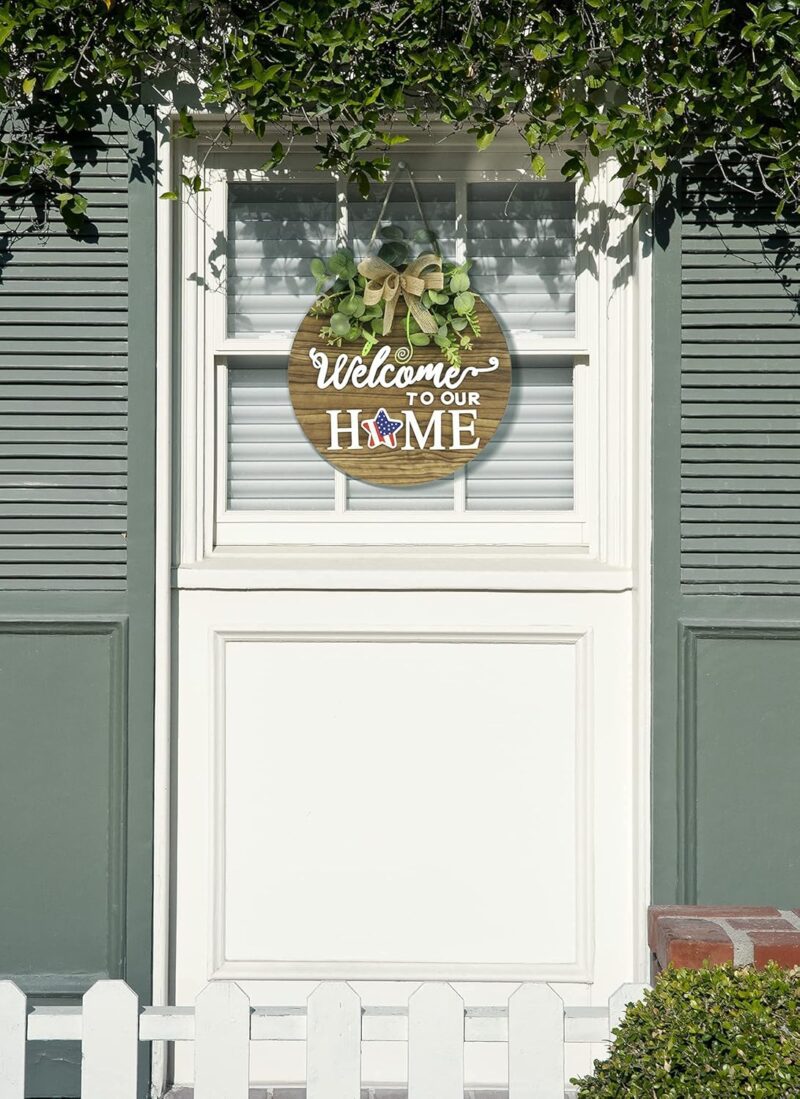 Interchangeable Seasonal Welcome Sign Front Door Decoration, Rustic Round Wood Wreaths Wall Hanging Outdoor, Farmhouse, Porch, for Spring Summer Fall All Seasons Holiday Halloween Christmas. - Image 6