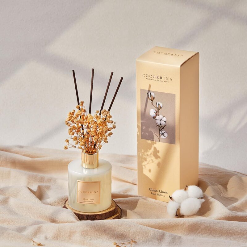 Cocorrína Reed Diffuser Set, 6.7 oz Clean Linen Scented Diffuser with Sticks Home Fragrance Reed Diffuser for Bathroom Shelf Decor - Image 3