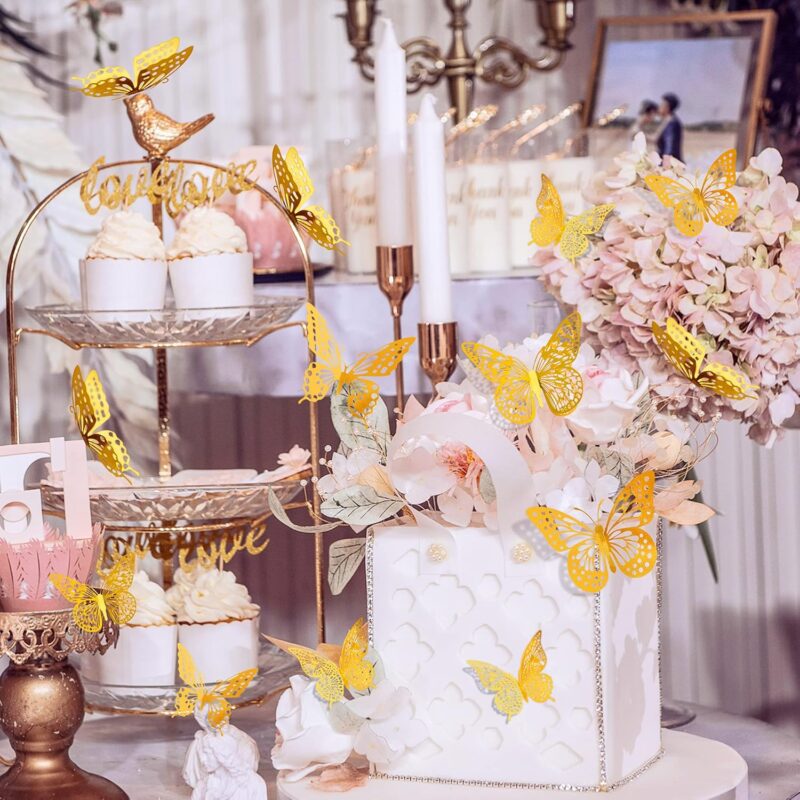 SAOROPEB 3D Butterfly Wall Decor - 48 Pcs, 4 Styles, 3 Sizes, Gold Butterfly Decorations for Birthday & Party Celebrations, Removable Stickers - Image 2