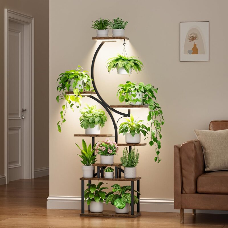 Plant Stand Indoor with Grow Lights - 8 Tiered Plant Shelf Indoor, 62" Corner Plant Stand for Indoor Plants Multiple, Metal Tall Plant Flower Holder, S-Shaped Plant Rack for Home, Patio(Patent Design) - Image 2