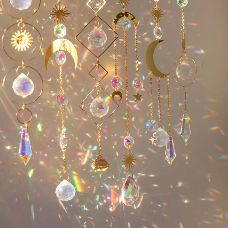 6Pieces Colorful Crystals Suncatcher Hanging Sun Catcher with Chain Pendant Ornament Crystal Balls for Window Home Garden Christmas Day Party Wedding Decoration - Image 6