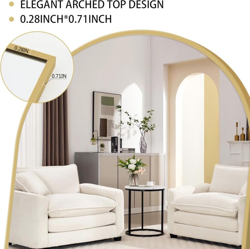 Arched Mirror Full Length, 59"x16" Body Wall Mirrors with Shatter-Proof Glass, Mirror Full Length for Home Decor, Arch Aluminum Frame Mirror for Bedroom Cloakroom, Gold - Image 4