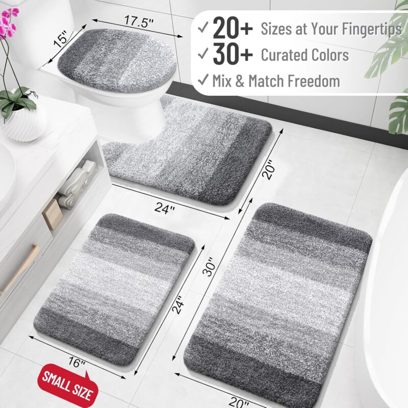 OLANLY Bathroom Rugs Mat 30x20, Extra Soft Absorbent Microfiber Bath Rugs, Rubber Backing, Quick Dry, Machine Washable Bath Mats for Bathroom Floor, Tub, Shower and Home Decor Accessories, Grey - Image 2