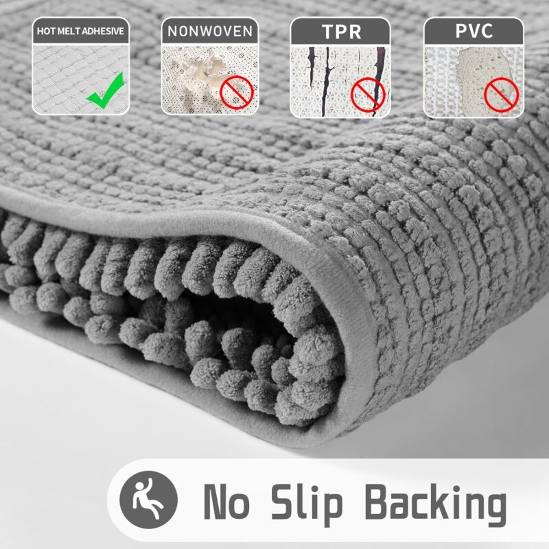 Yimobra Bathroom Rug Mat 24 x 17, Extra Soft Non Slip Absorbent Water Bath Rug, Quick Dry Machine Washable Chenille Shaggy Shower Mat, Bath Mat for Bathroom Floor, Home Decor Accessories, Grey - Image 5