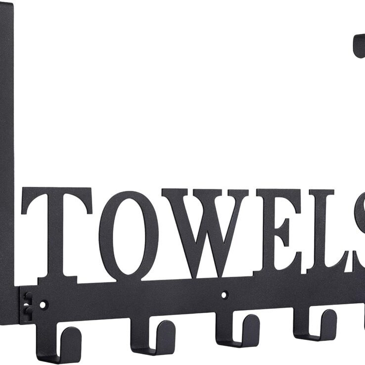 Over The Door Hooks - Towel Holder for Bathroom, Bedroom, Kitchen & Pool - Sandblasted Black Metal Wall Mount