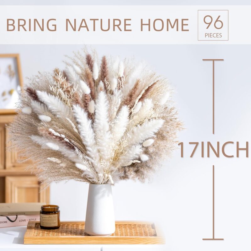 96PCS Natural Dried Pampas Grass Boho Home Decor Bouquet Phragmites Dried Flowers Bouquet for Wedding Floral Arrangements Home Decorations (96PCS) - Image 2