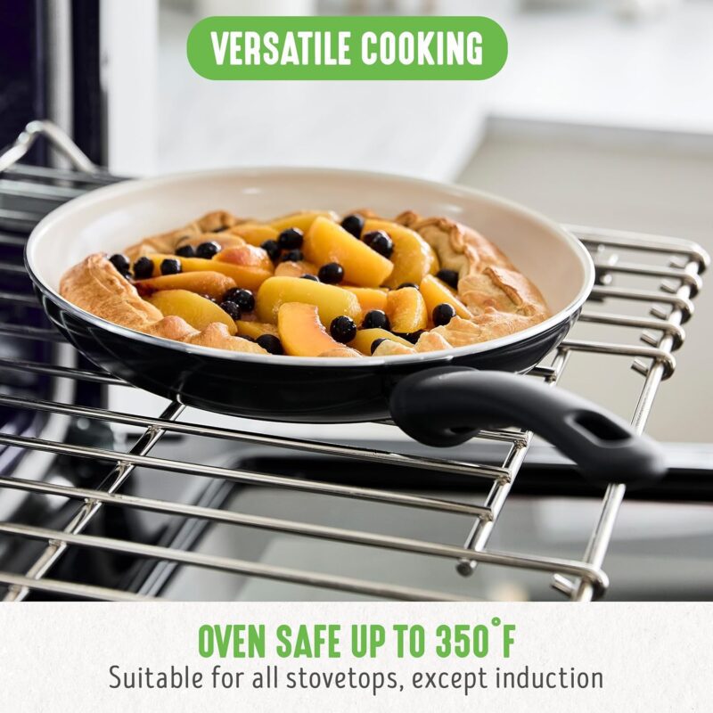 GreenLife Soft Grip 16 Piece Cookware Set, Non-Toxic PFAS-Free Ceramic Nonstick, Frying, Sauce, Saute, Utensils, Glass Lids, Stay-Cool Handles, Wobble Free, Dishwasher & Oven Safe, Black and Cream - Image 6