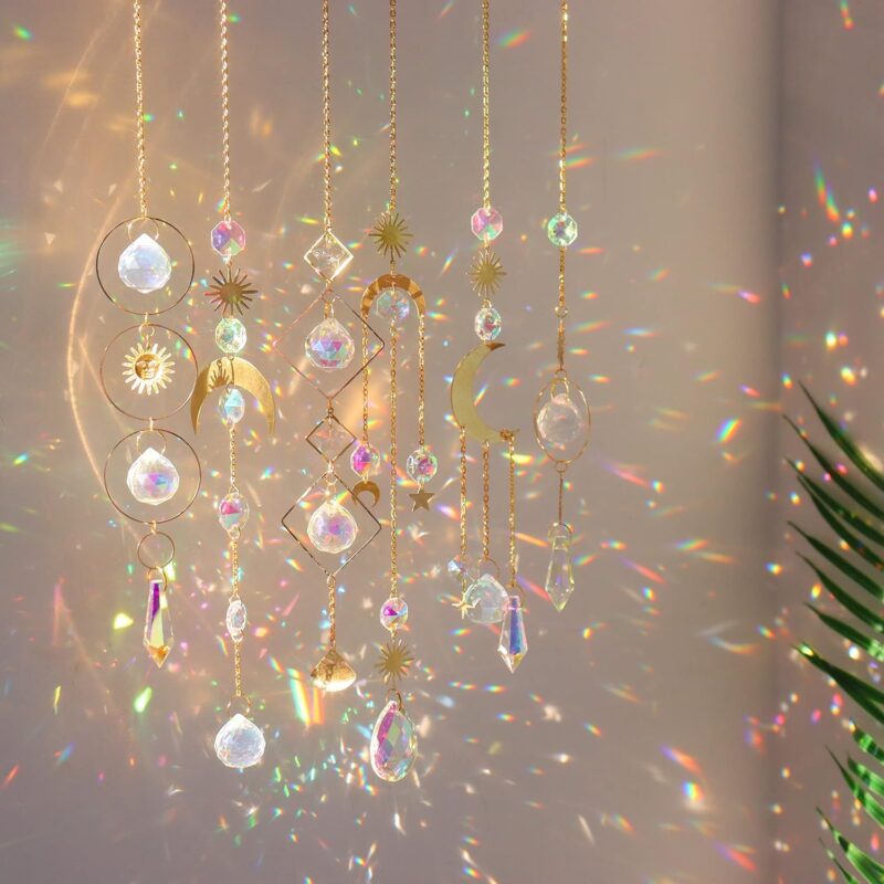 6Pieces Colorful Crystals Suncatcher Hanging Sun Catcher with Chain Pendant Ornament Crystal Balls for Window Home Garden Christmas Day Party Wedding Decoration - Image 8