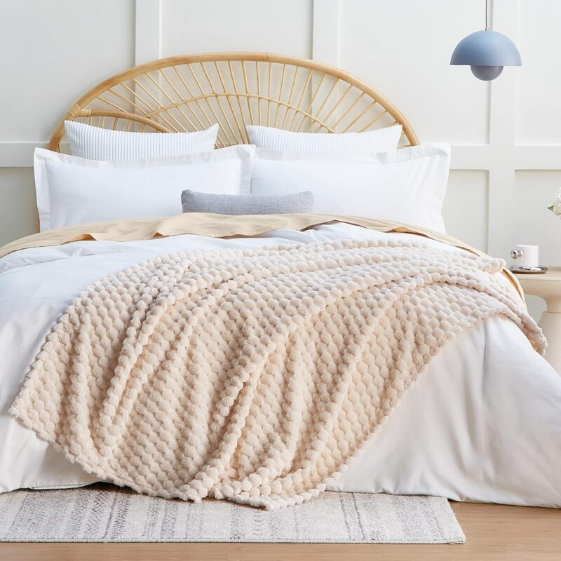EXQ Home Fleece Throw Blanket for Couch or Bed - 3D Imitation Turtle Shell Jacquard Decorative Blankets - Cozy Soft Lightweight Fuzzy Flannel Blanket Suitable for All Seasons(50"×60",Beige) - Image 3