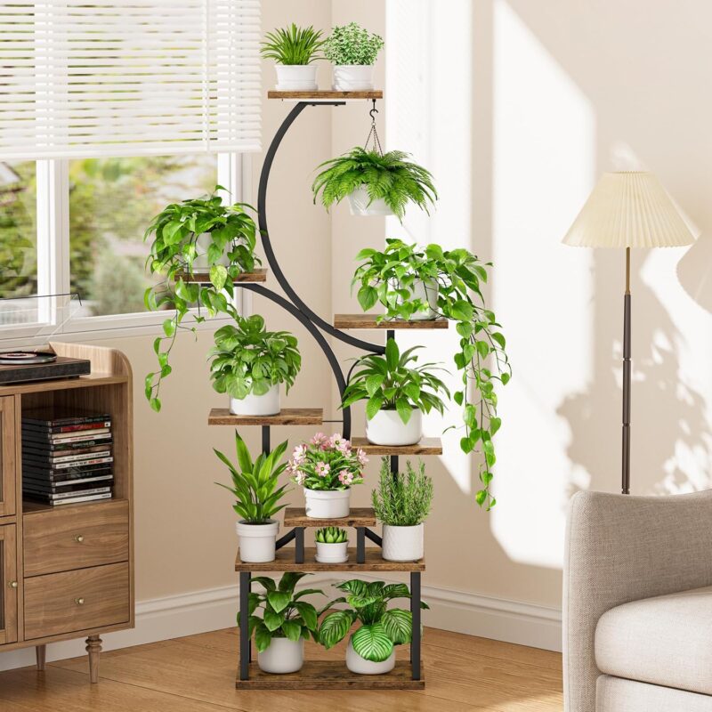 Plant Stand Indoor with Grow Lights - 8 Tiered Plant Shelf Indoor, 62" Corner Plant Stand for Indoor Plants Multiple, Metal Tall Plant Flower Holder, S-Shaped Plant Rack for Home, Patio(Patent Design) - Image 5