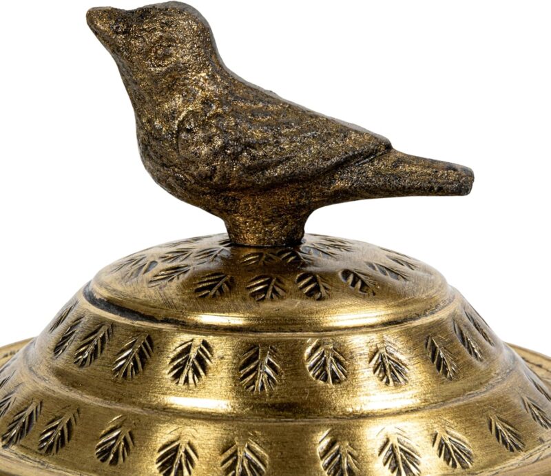 Creative Co-Op, Brass Round Hammered Metal Container with Bird Finial, Finish - Image 5