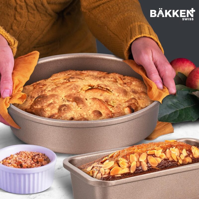 Cookware Set – 23 Piece –Gold Multi-Sized Cooking Pots with Lids, Skillet Fry Pans and Bakeware – Reinforced Pressed Aluminum Metal - Suitable for Gas, Electric, Ceramic and Induction by BAKKEN Swiss - Image 7