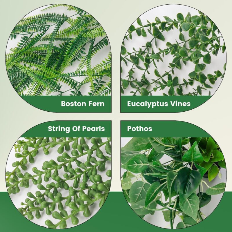 Der Rose 4Pcs Fake Plants Hanging Artificial Ivy Vine Faux Eucalyptus Hanging Plants, Boston Fern, String of Pearls for Home Boho Wall Shelf Indoor Outdoor Decor - Image 3