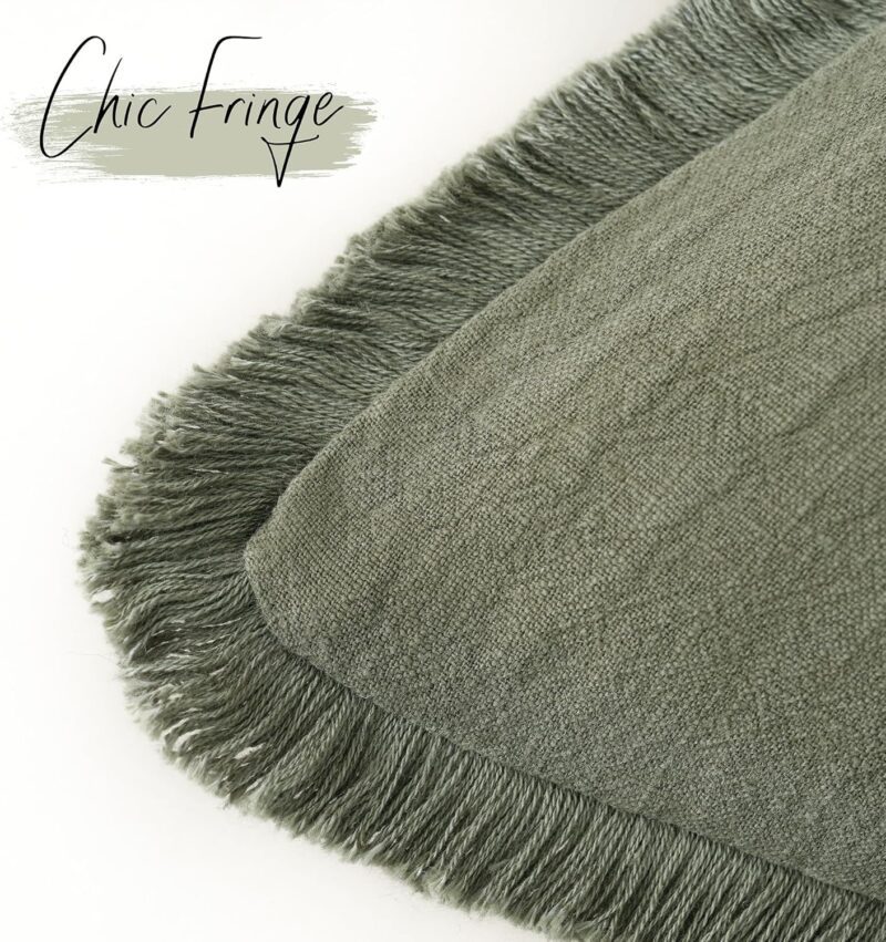Foindtower Set of 2 Decorative Linen Fringe Throw Pillow Covers Cozy Boho Farmhouse Cushion Cover with Tassels Soft Accent Pillowcase for Couch Sofa Bed Living Room Home Decor,18×18 Inch,Olive Green - Image 3
