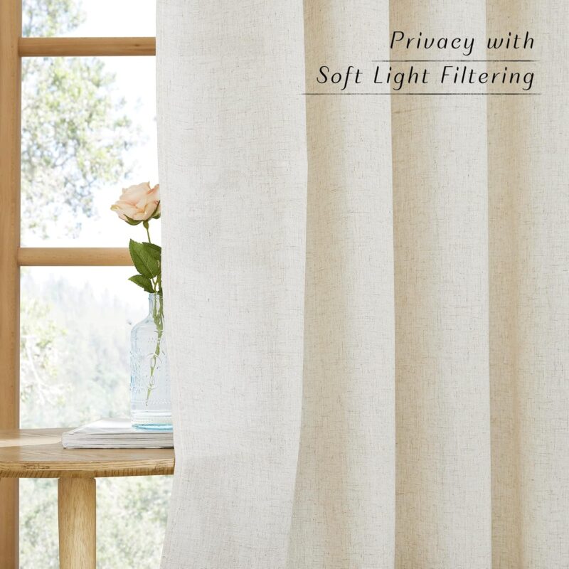 NICETOWN Natural Linen Curtains 84 inch Long 2 Panels Set, Grommet Top Thick Linen Burlap Semi Sheer Vertical Drapes Privacy Assured with Light Filtering for Bedroom/Living Room, W55 x L84 - Image 4
