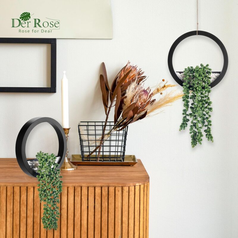 Der Rose 2 Pack Fake Plants Hanging Artificial Succulents Plants in Black Pots for Living Room Bathroom Accessories Boho Wall Decor - Image 5