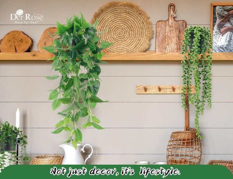 Der Rose 4Pcs Fake Plants Hanging Artificial Ivy Vine Faux Eucalyptus Hanging Plants, Boston Fern, String of Pearls for Home Boho Wall Shelf Indoor Outdoor Decor - Image 5