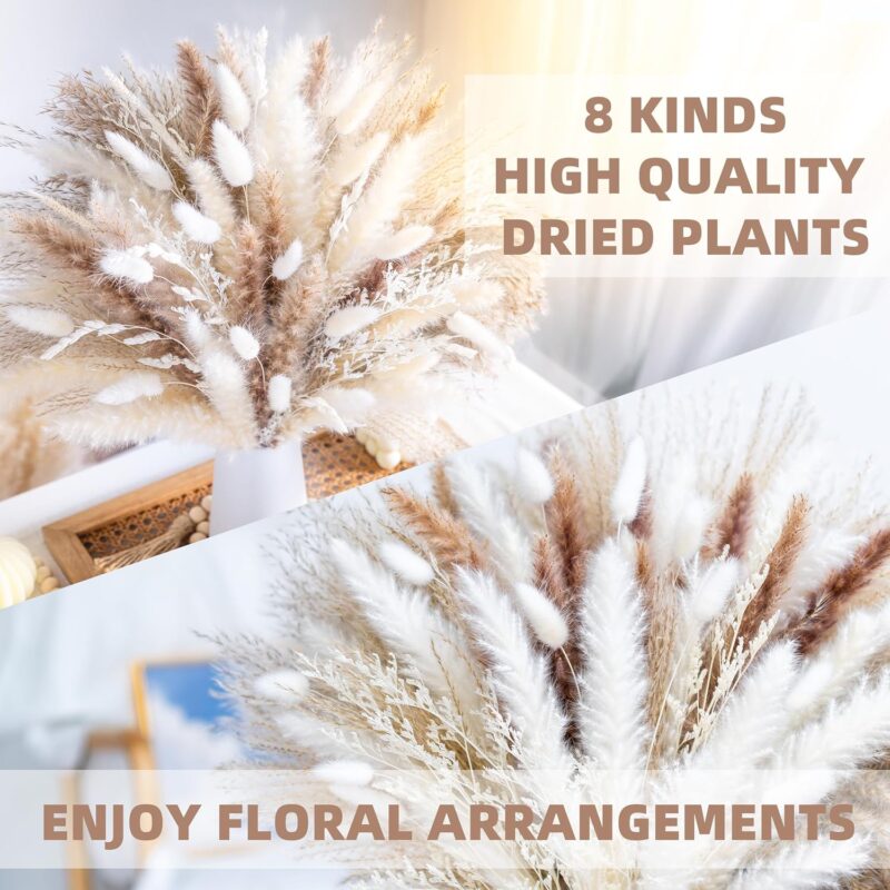96PCS Natural Dried Pampas Grass Boho Home Decor Bouquet Phragmites Dried Flowers Bouquet for Wedding Floral Arrangements Home Decorations (96PCS) - Image 5