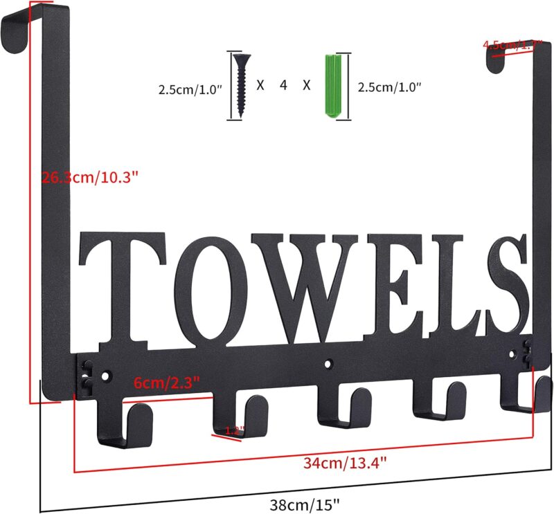 Over The Door Hooks - Towel Holder for Bathroom, Bedroom, Kitchen & Pool - Sandblasted Black Metal Wall Mount - Image 2
