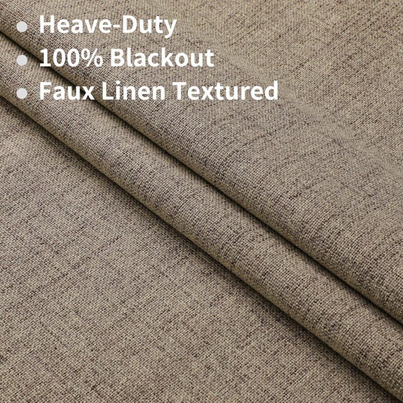 Joydeco Natural Linen Curtains 84 inch Length 2 Panels Set Burg 100% Blackout Long Drapes for Bedroom Living Room Black Out Darkening Curtain Thermal Insulated Back tab Rod Pocket(52x84 inch,Linen) - Image 2