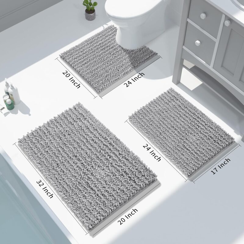 Yimobra Bathroom Rug Mat 24 x 17, Extra Soft Non Slip Absorbent Water Bath Rug, Quick Dry Machine Washable Chenille Shaggy Shower Mat, Bath Mat for Bathroom Floor, Home Decor Accessories, Grey - Image 2