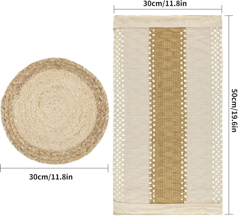 Handmade Boho Placemats Set of 6 - Natural Cotton Burlap and Water Straw Woven Combination Table Mats, Macrame Décor and Farmhouse Style Placemats, for Dining Table Kitchen - Image 4