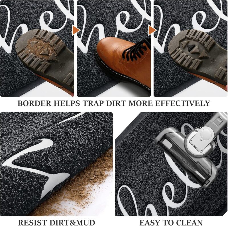 BeneathYourFeet Door Mat (30"x17.5",Black), Welcome Mat Low Profile Front Doormat Floor Mat Non Slip Rugs for Entryway, Patio, High Traffic Areas - Image 5