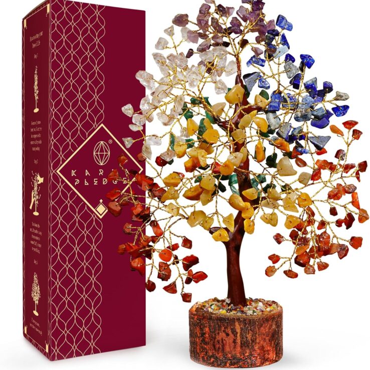 Crystal Tree of Life 7 Chakra Healing Crystal Trees for Home Decor, Office Desk Decor, Living Room Decor, Handmade Bonsai Trees for Positive Energy, Money, Good Luck Birthday Gifts for Women, Mom