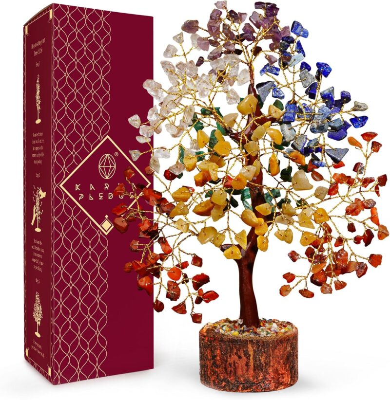 Crystal Tree of Life 7 Chakra Healing Crystal Trees for Home Decor, Office Desk Decor, Living Room Decor, Handmade Bonsai Trees for Positive Energy, Money, Good Luck Birthday Gifts for Women, Mom