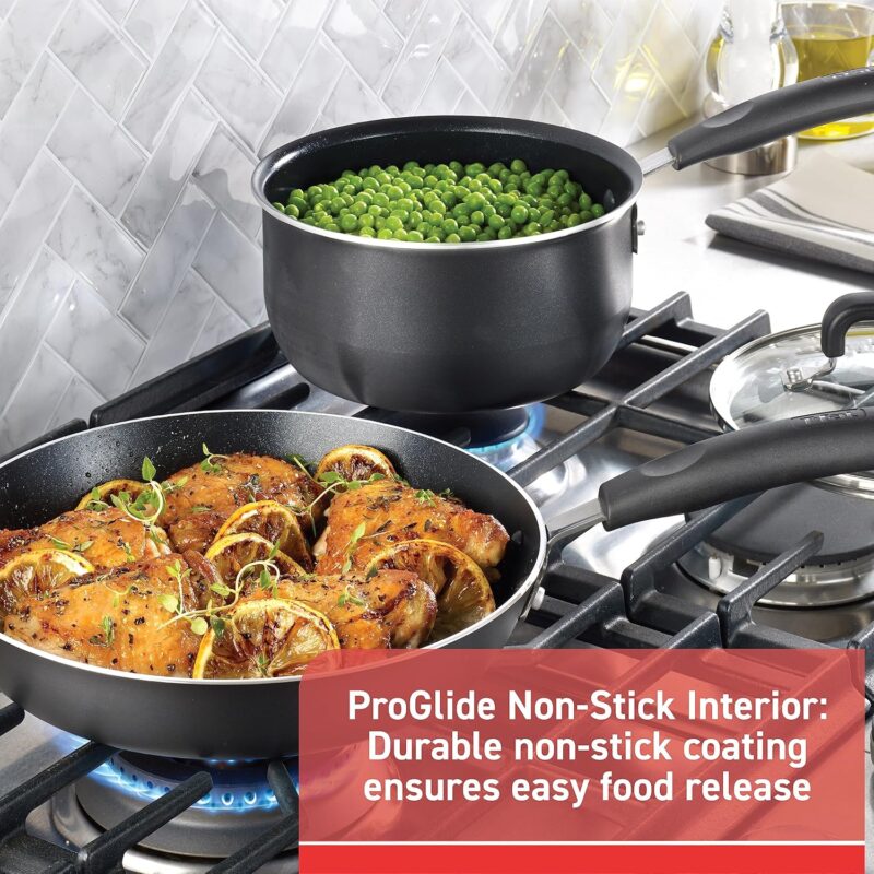 T-fal Signature Nonstick Cookware Set 12 Piece, Oven Broiler Safe 350F, Pots and Pans, Kitchen Cooking Set w/Fry Pans, Saucepans, Saute Pan, Dutch Oven, Griddle, Kitchen, Home, Dishwasher Safe, Black - Image 3