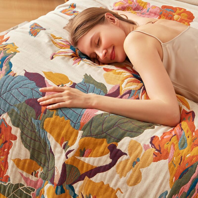 Boho Throw Blanket - 100% Cotton Ultra Soft Bed Throw Large - Fall Blanket Floral Bird and Butterfly Farmhouse Decor Bed Blankets,60"×80" All Season Blanket for Sofa Couch Chair - Image 9