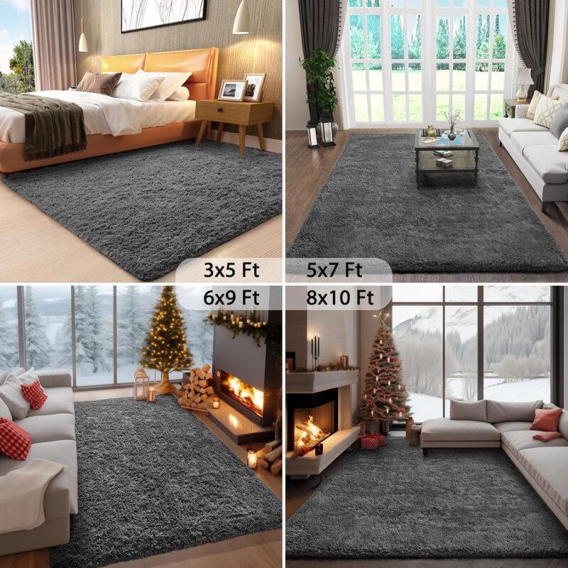 Ophanie Area Rugs for Bedroom Living Room, Grey Fluffy Fuzzy Shag Shaggy Soft Plush Carpet, 4x6 Indoor Floor Gray Rug for Kids Home Dorm Decor Aesthetic - Image 6