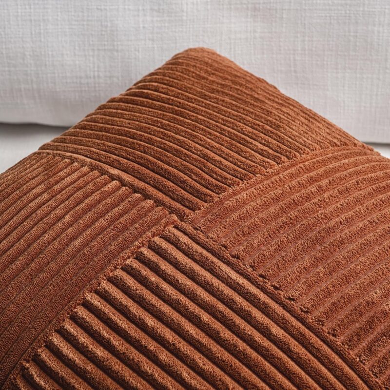 Fancy Homi 2 Packs Rust Boho Decorative Throw Pillow Covers 18x18 Inch for Couch Bed Sofa, Farmhouse Fall Home Decor, Soft Corss Corduroy Patchwork Textured Terracotta Accent Cushion Case 45x45 cm - Image 3