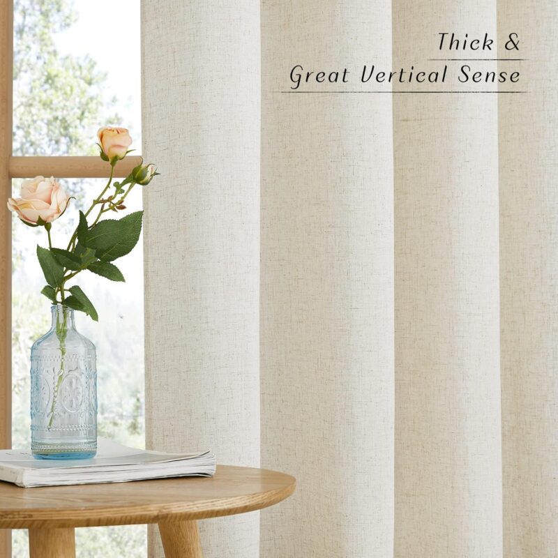 NICETOWN Natural Linen Curtains 84 inch Long 2 Panels Set, Grommet Top Thick Linen Burlap Semi Sheer Vertical Drapes Privacy Assured with Light Filtering for Bedroom/Living Room, W55 x L84 - Image 6