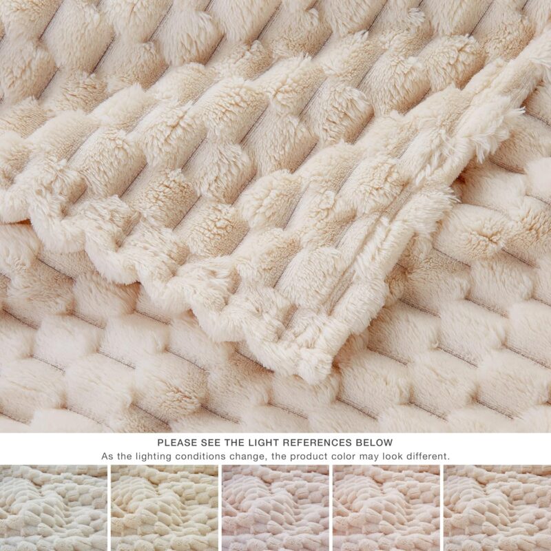 EXQ Home Fleece Throw Blanket for Couch or Bed - 3D Imitation Turtle Shell Jacquard Decorative Blankets - Cozy Soft Lightweight Fuzzy Flannel Blanket Suitable for All Seasons(50"×60",Beige) - Image 7